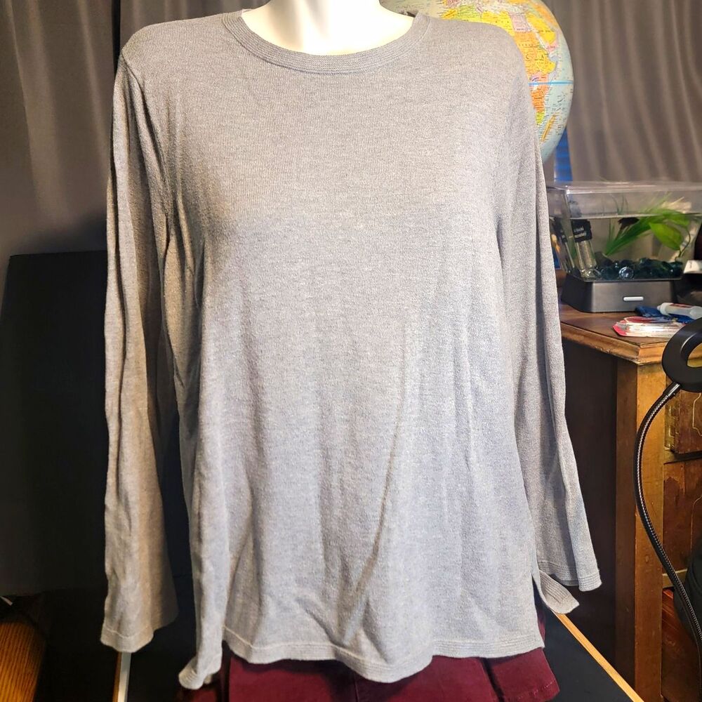 J.Jill Gray Knit Pullover Sweater Size L Long Sleeve Crew Neck Solid Cotton